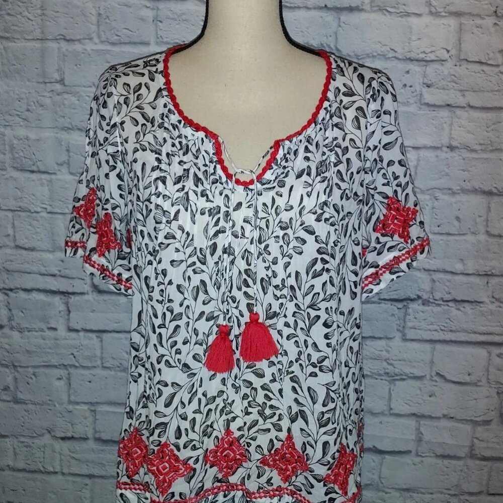 J. Jill Black and Red Floral Blouse